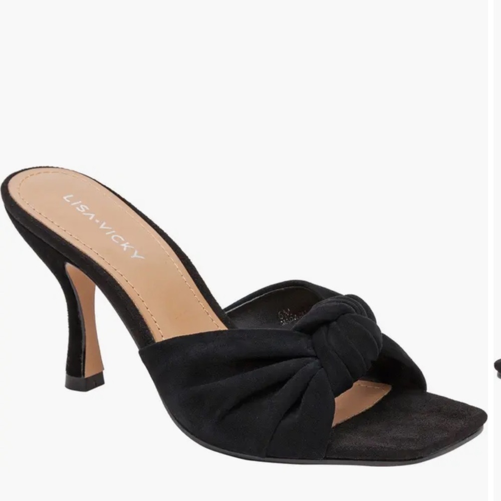 Lisa Vicky Black Suede Amplify Twist Knit Open Toe Heel